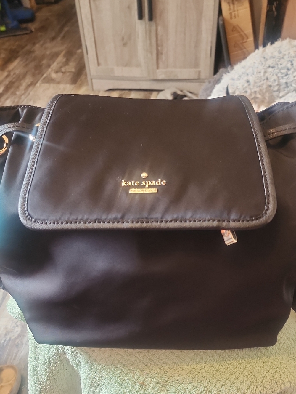 kate spade Black Nylon Backpack with Gold Logo Accent